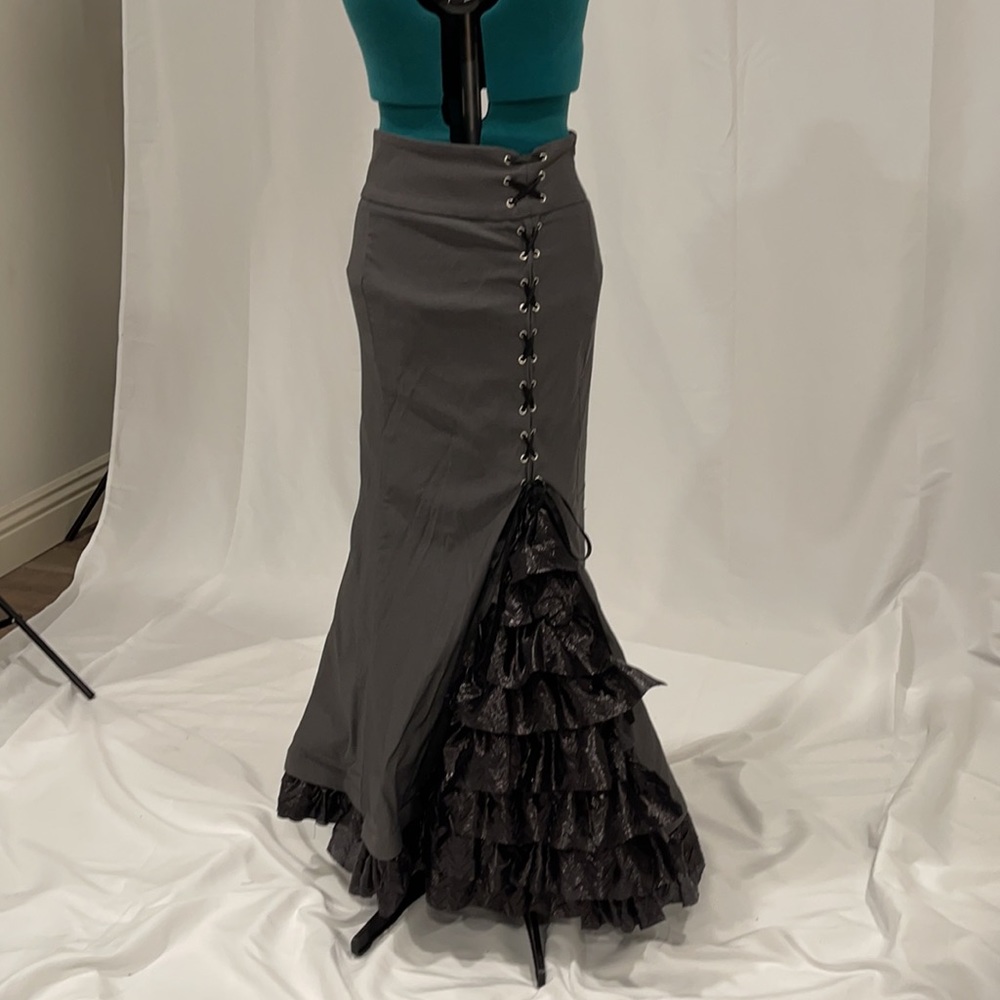 Gray Saloon Costume Skirt With Custom Black Ruffles.